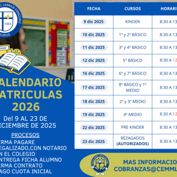 FECHAS IMPORTANTES DE MATRÍCULAS 2026