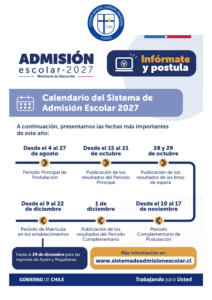 CALENDARIO ADMISIÓN ESCOLAR 2027